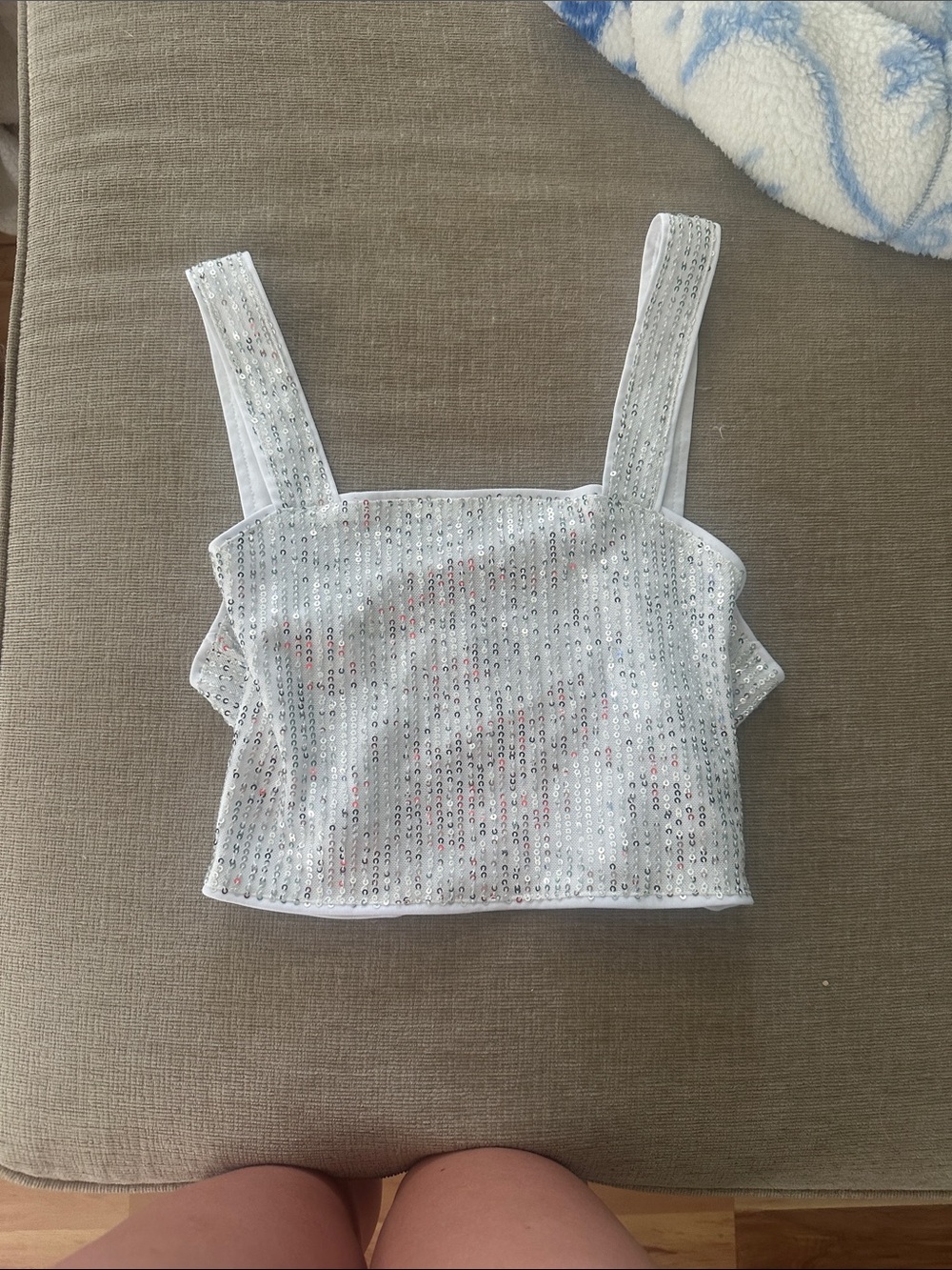 SHEIN White Sequin Square Neck Crop Tank
